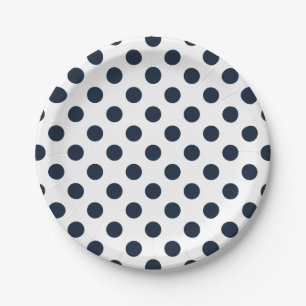 Plato De Papel Pos de polka azul marino oscuro