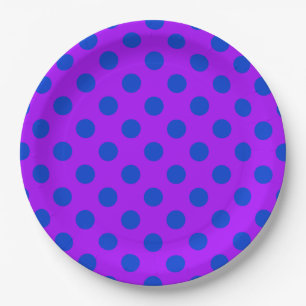 Plato De Papel Pos de polka azul sobre morado