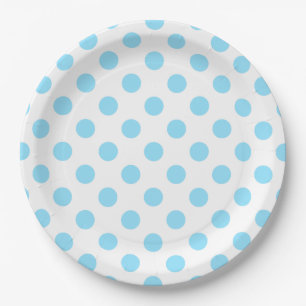 Plato De Papel Pos de polka azul y blanco
