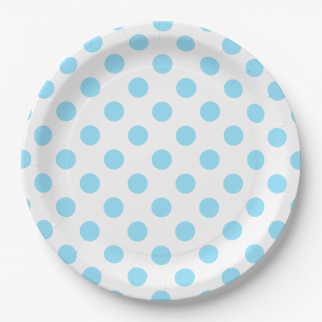 Plato De Papel Pos de polka azul y blanco (Anverso)