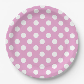 Plato De Papel Pos de polka blanca en rosa pálido