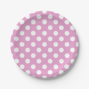 Plato De Papel Pos de polka blanca en rosa pálido