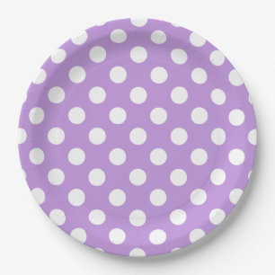 Plato De Papel Pos de polka blanca sobre lila
