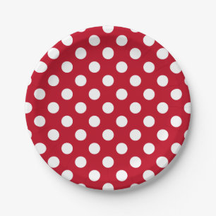 Plato De Papel Pos de polka blanca sobre rojo