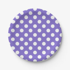 Plato De Papel Pos de polka blanco en periwinkle
