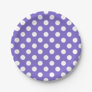 Plato De Papel Pos de polka blanco en periwinkle