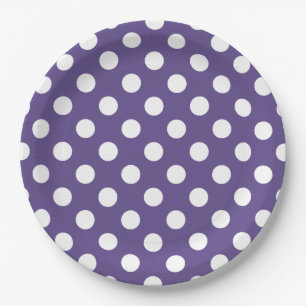Plato De Papel Pos de polka blanco sobre ultravioleta