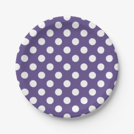 Plato De Papel Pos de polka blanco sobre ultravioleta