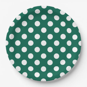 Plato De Papel Pos de polka blanco sobre verde sabio