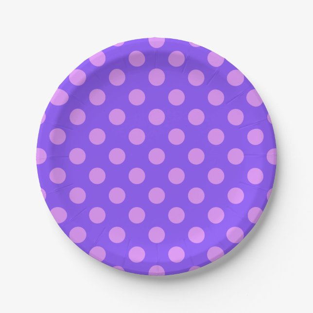 Plato De Papel Pos de polka de Lilac en periwinkle (Anverso)