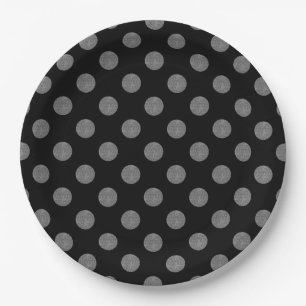 Plato De Papel Pos de polka gris y negro