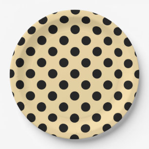 Plato De Papel Pos de polka negra en amarillo pálido