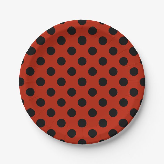 Plato De Papel Pos de polka negra en rojo (Anverso)
