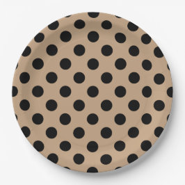 Plato De Papel Pos de polka negro en beige