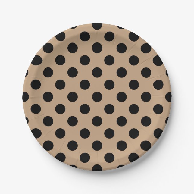 Plato De Papel Pos de polka negro en beige (Anverso)