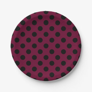Plato De Papel Pos de polka negro en burdeos