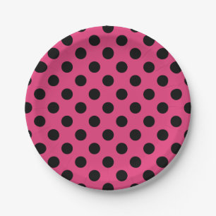 Plato De Papel Pos de polka negro en fucsia