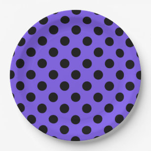 Plato De Papel Pos de polka negro en periwinkle