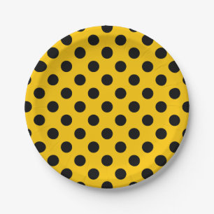 Plato De Papel Pos de polka negro sobre amarillo