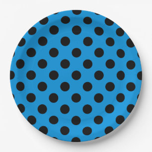 Plato De Papel Pos de polka negro sobre azul cielo