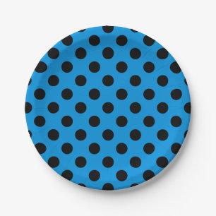 Plato De Papel Pos de polka negro sobre azul cielo