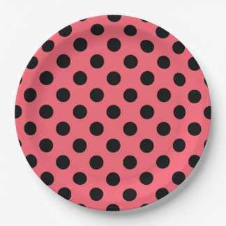 Plato De Papel Pos de polka negro sobre el coral