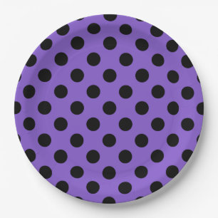 Plato De Papel Pos de polka negro sobre lavanda