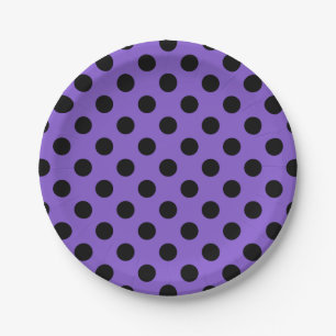 Plato De Papel Pos de polka negro sobre lavanda