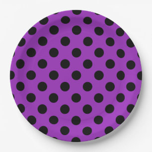 Plato De Papel Pos de polka negro sobre morado