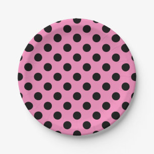 Plato De Papel Pos de polka negro sobre rosa