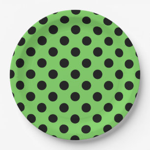 Plato De Papel Pos de polka negro sobre verde lima
