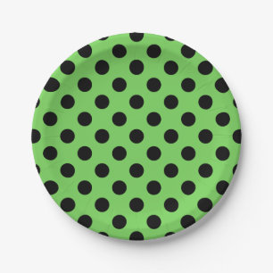 Plato De Papel Pos de polka negro sobre verde lima