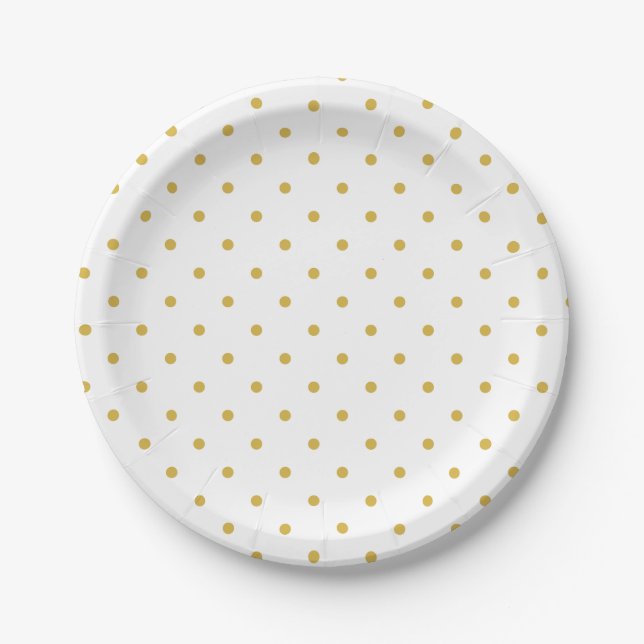 Plato De Papel Pos de polka | oro retro y blanco (Anverso)