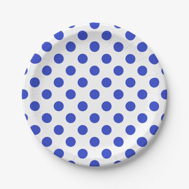 Plato De Papel Pos reales de polka azul (Anverso)
