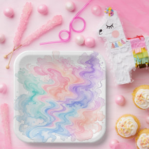 Plato De Papel Posavasos de remolino de mármol pastel