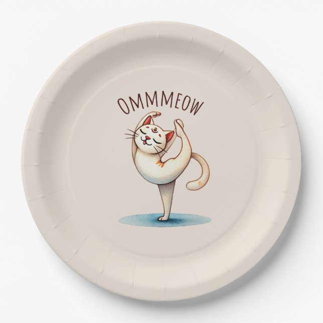 Plato De Papel Pose de yoga para gato - Meow (Anverso)