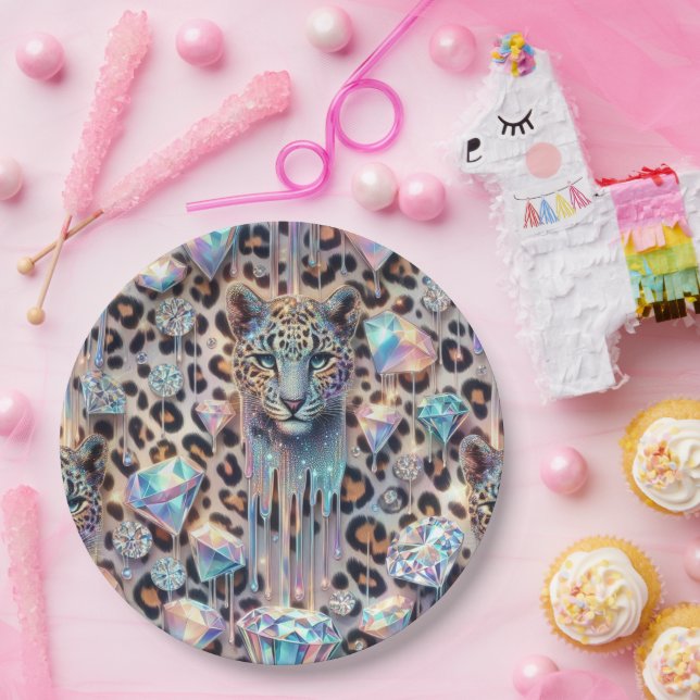 Plato De Papel Posh Glam Opal Leopard Print Paper Plates (Fiesta)