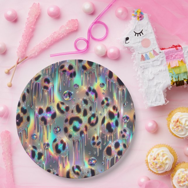 Plato De Papel Posh Glam Opal Leopard Print Paper Plates (Fiesta)