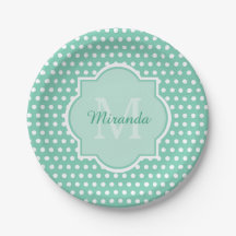 Posh Polka Dots Mint Green Monograma y nombre