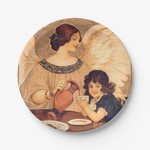 Plato De Papel Póster Antiguo del Ángel de Chocolate Francés: Art