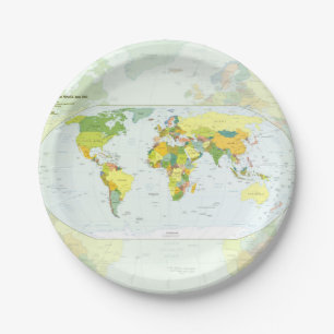 Plato De Papel Póster de Atlas Mapa Mundial Político: Decoración 
