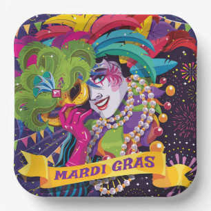 Plato De Papel Póster enmascarado colorido de Mardi Gras