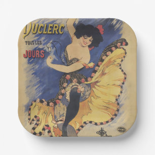 Plato De Papel Póster francés antiguo de bailarina Art Nouveau