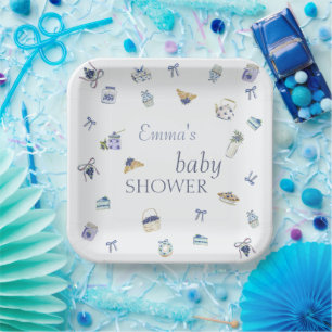 Plato De Papel Postre de Arándanos Baby Shower Acuarela