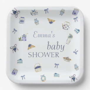 Plato De Papel Postre de Arándanos Baby Shower Acuarela