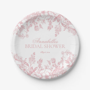 Plato De Papel Postre de ducha de novia floral chinas rosadas