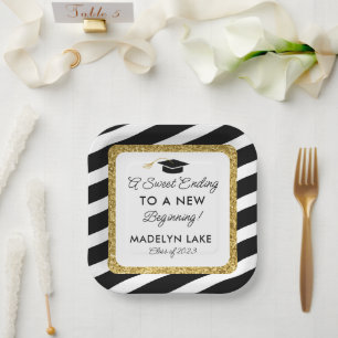 Plato De Papel Postre de graduación de nuevo comienzo con final d