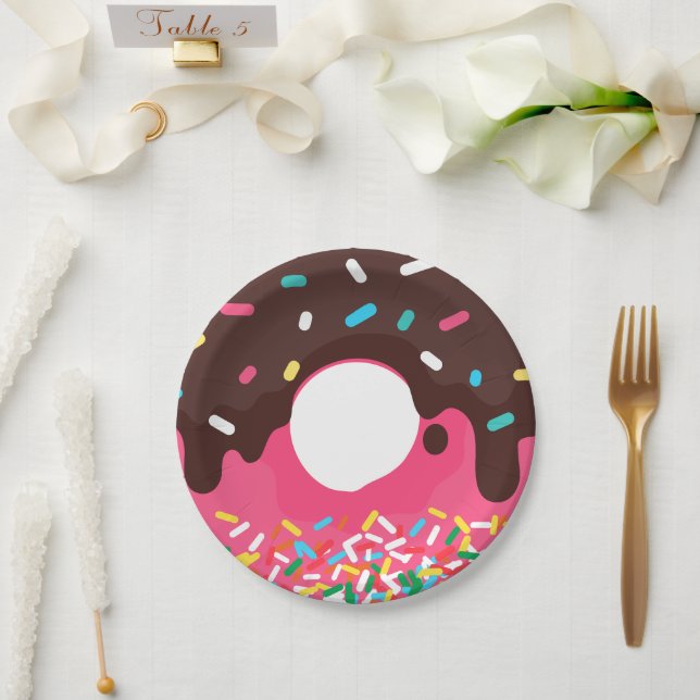 Plato De Papel Postre, Donut con Sprinkles de Arcoíris, Doughnut (Boda)