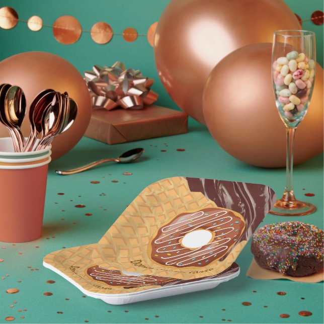 Plato De Papel Postre,Donut Glaseado de Chocolate, Chocolate Derr (Multi)