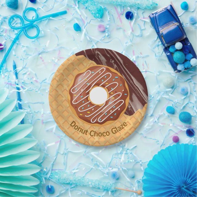 Plato De Papel Postre,Donut Glaseado de Chocolate, Chocolate Derr (Fiesta)